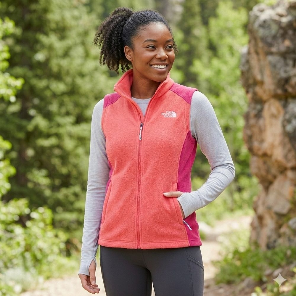 THE NORTH FACE Women’s Fleece Vest - Coral & Magenta Pink Colorblock - Size L
